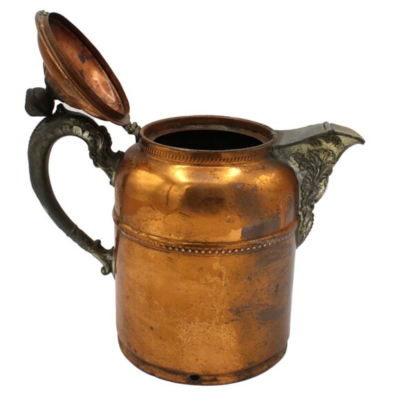 Antique Copper Brass Tea Kettle Coffee Pot Ornate Stamping Pattern Hinged Lid - Picture 3 of 9